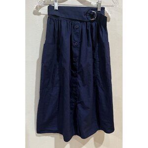 & Other Stories Women’s Navy Blue Button Down A-Line Midi Skirt XS 0 Pleated Tie